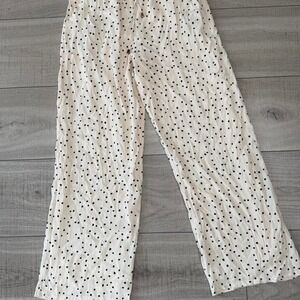 Polka Dot Wide Leg Pants | Cream Flowy Drawstring M